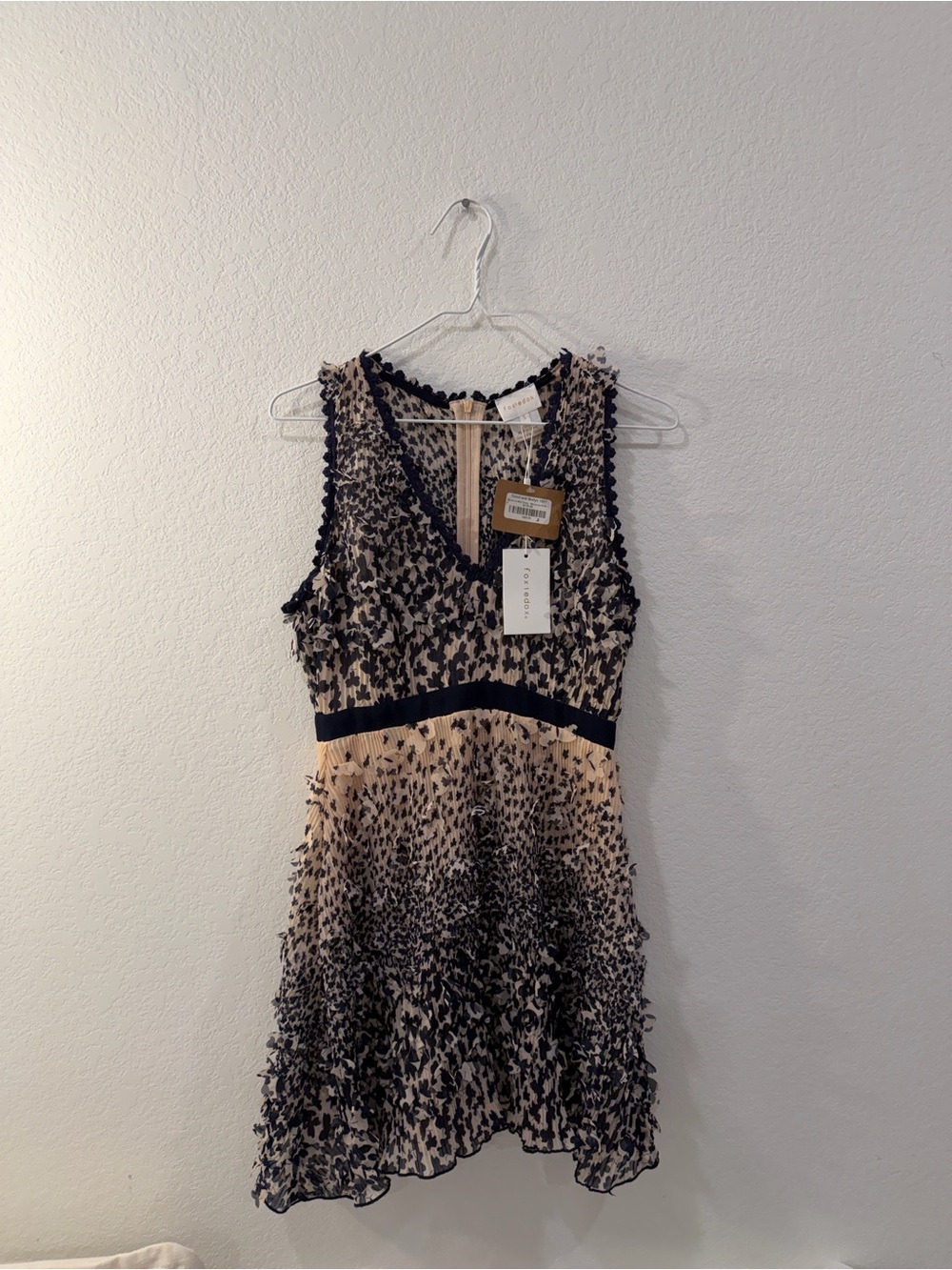 foxiedox Black and Cream Ruffle-Trim V-Neck Mini Dress